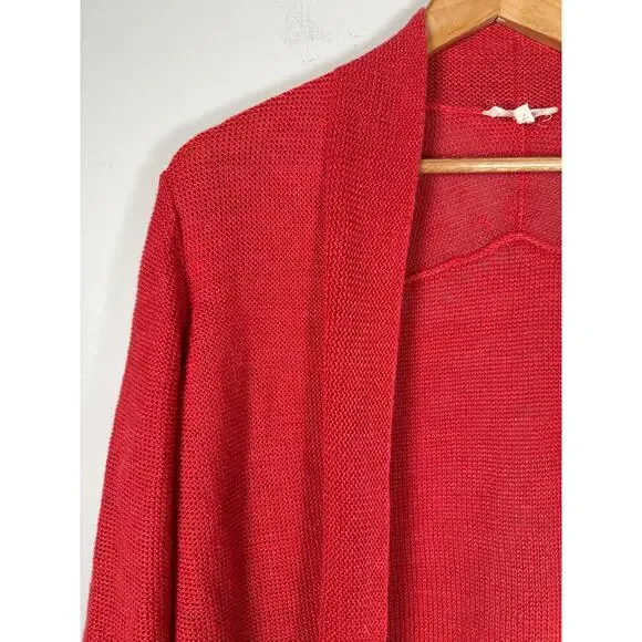 Eileen Fisher Open Cardigan 100% Hemp Red Womens Size Medium Lightweight - Picture 2 of 8
